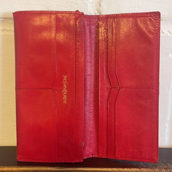 YSL red leather long wallet with silver studs - Picture 5 of 7